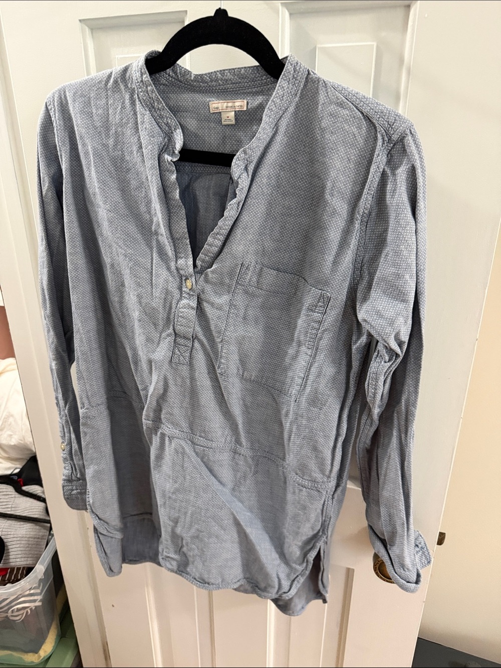 GAP Light Blue Women's Popover Button-Down Shirt with Pocket